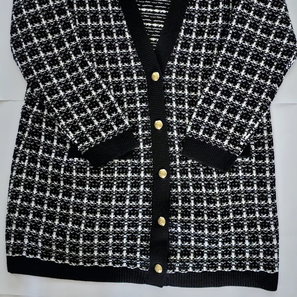 Talbots Textured Plaid Merino Wool Cardigan - Picture 5 of 7